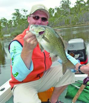 Is it a bass or a barra? You’ll never know at Lenthalls. This time it was a great bass for Steve Morgan.